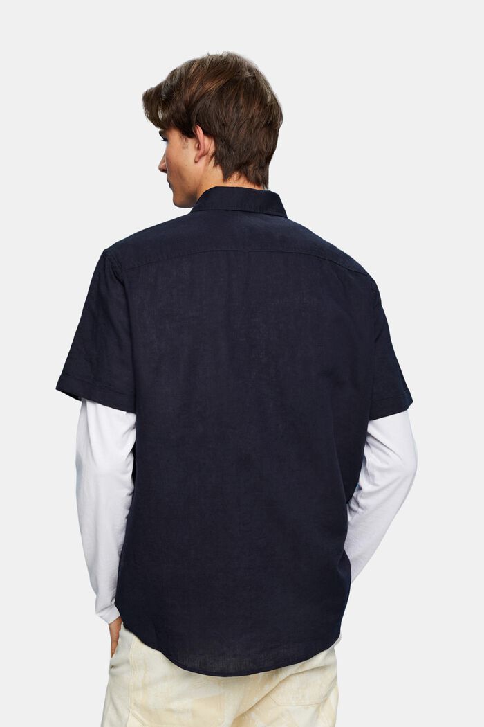 Camisa de manga corta confeccionada en una mezcla de lino y algodón, NAVY, detail image number 4