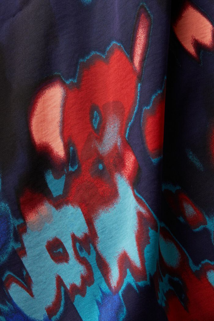 Blusa de satén con cuello en pico, detalles fruncidos y estampado, DARK BLUE, detail image number 5