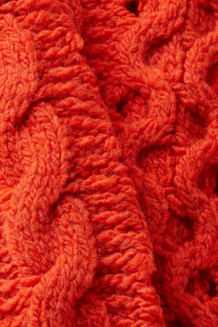 Jersey de punto trenzado en mezcla de lana, BRIGHT ORANGE, detail image number 5