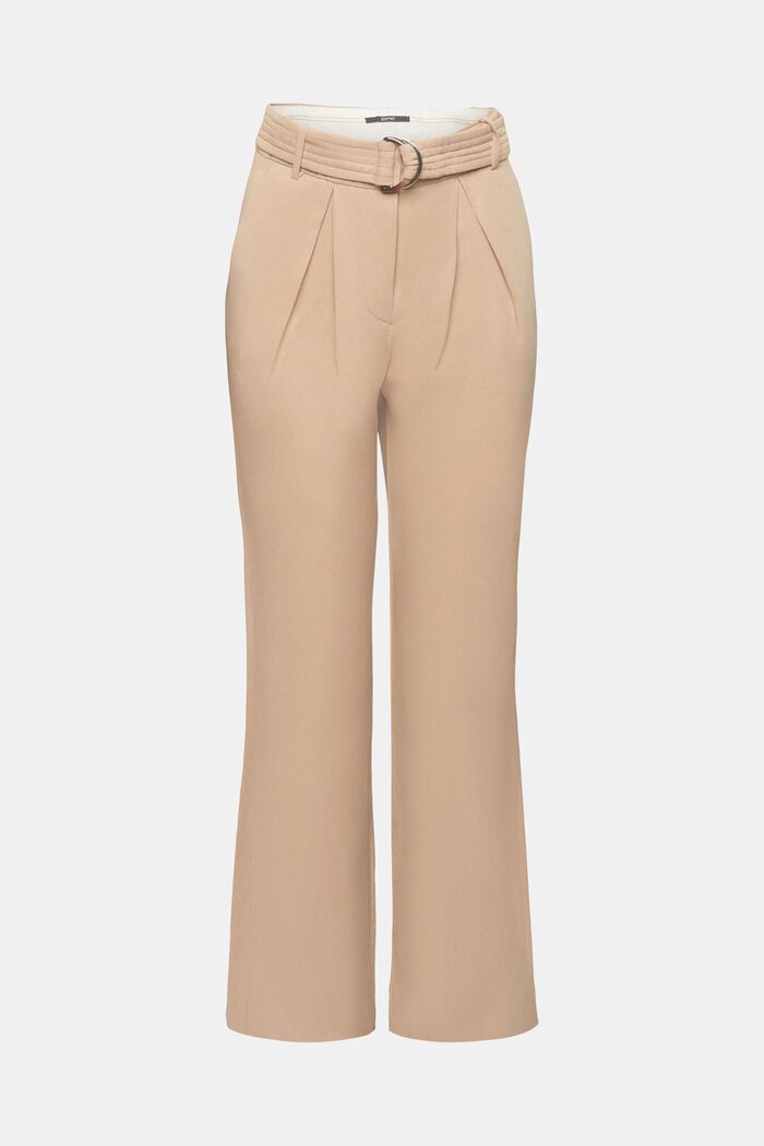 Pantalones anchos de talle alto en mezcla de lino con cinturón, TAUPE, detail image number 6