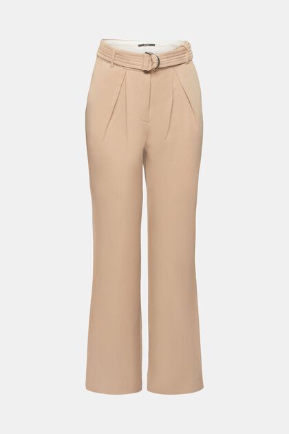 Pantalones anchos de talle alto en mezcla de lino con cinturón, TAUPE, overview