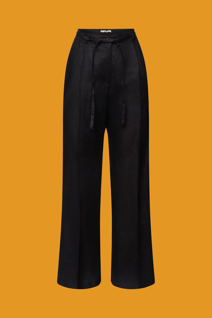 Pantalones de lino con pernera ancha, BLACK, detail image number 7