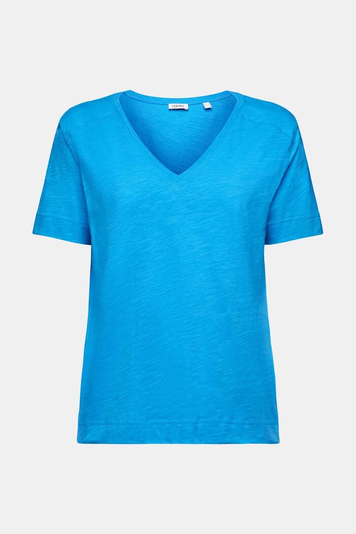 Camiseta de tejido jersey con cuello en pico, BLUE, detail image number 6