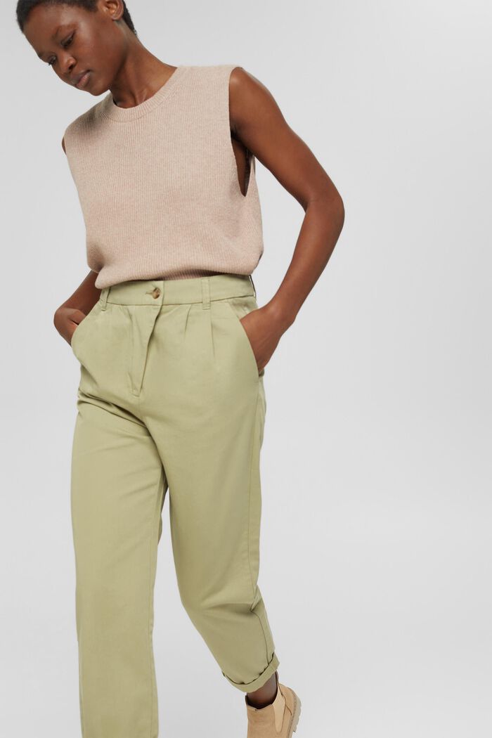 Pantalón chino con cintura alta, 100 % algodón Pima