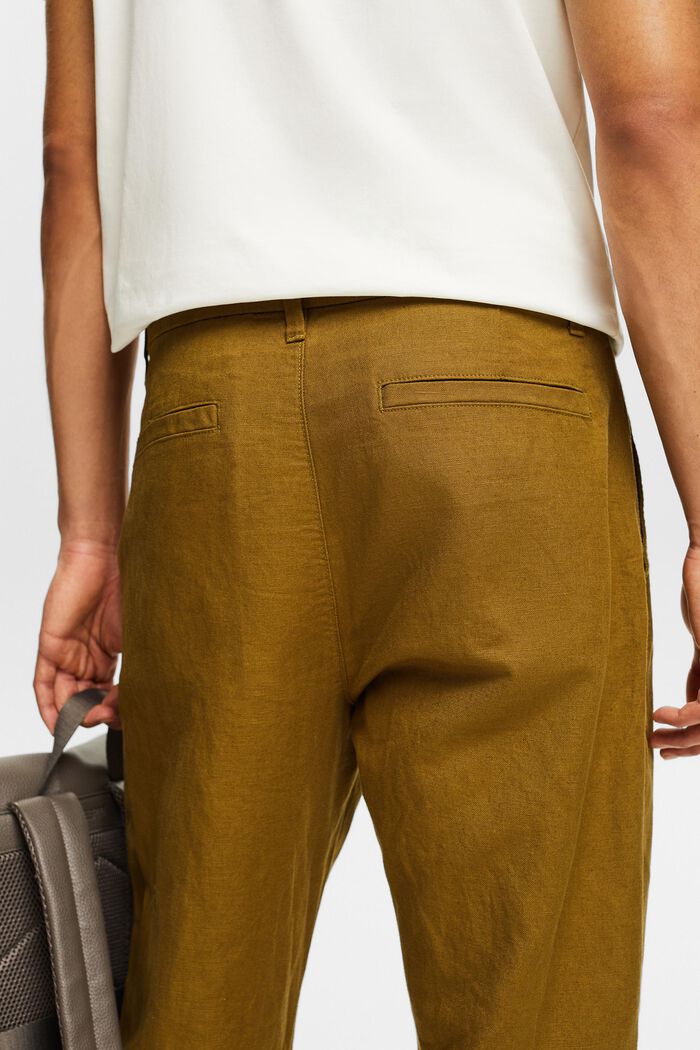Pantalón Straight en lino y algodón, OLIVE, detail image number 3