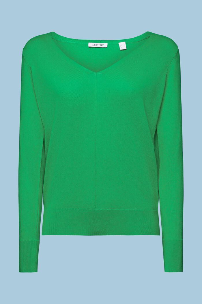 Jersey de algodón con el cuello en pico, GREEN, detail image number 6