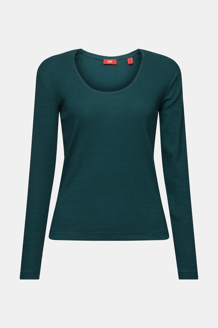 Camiseta de punto con cuello redondo, EMERALD GREEN, detail image number 6