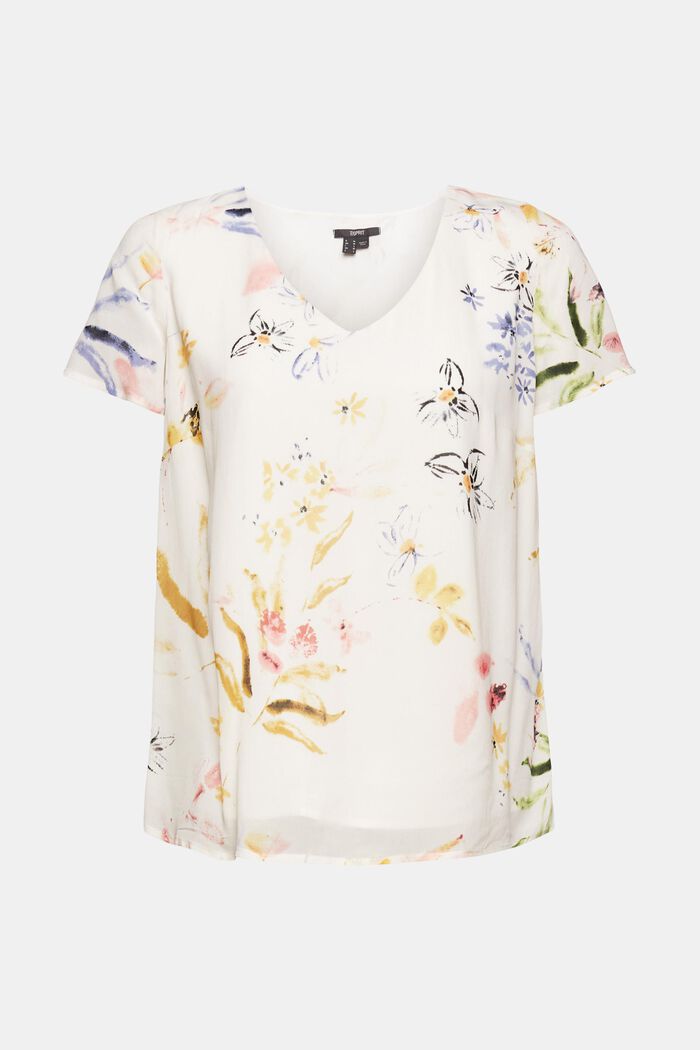 Blusa con estampado floral, LENZING™ ECOVERO™, OFF WHITE, detail image number 5