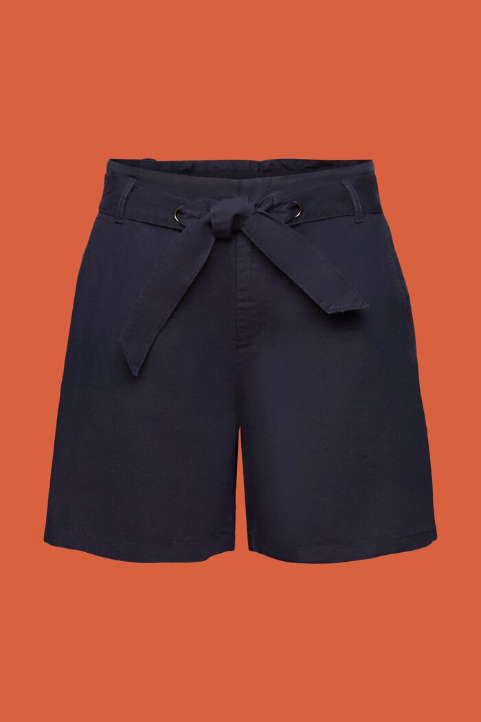Pantalones cortos con lazada, mezcla de algodón y lino, NAVY, detail image number 7