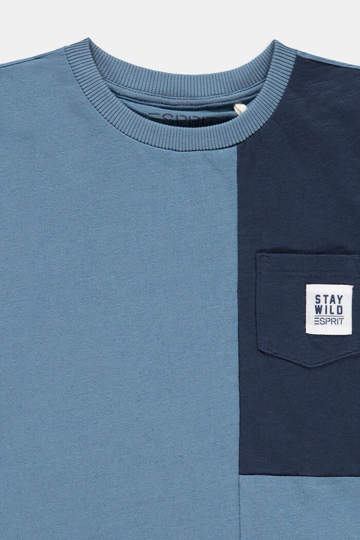 Con lino: camiseta con diseño de bloques de color, GREY BLUE, detail image number 2