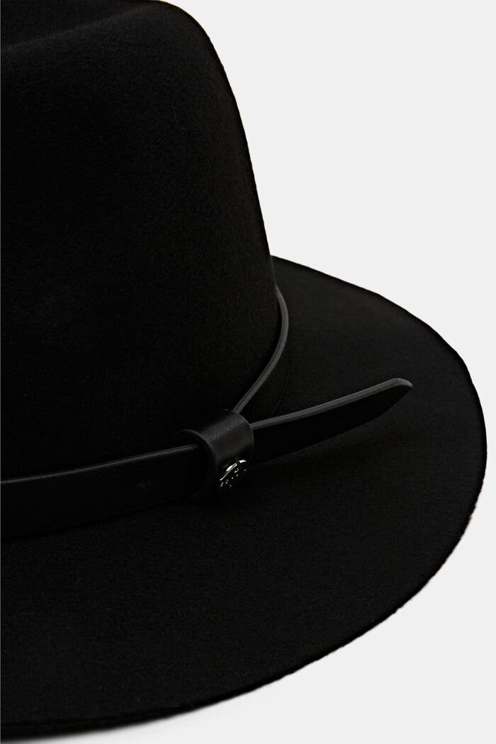 Sombrero fedora de fieltro con tira de polipiel, BLACK, detail image number 1