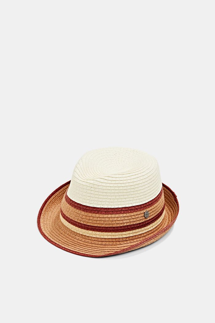 Sombrero Trilby de rafia a rayas, OFF WHITE, detail image number 0