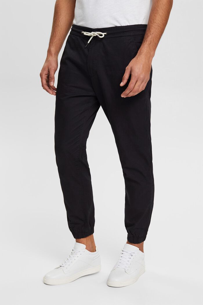 Pantalones chinos ligeros con cordón, BLACK, detail image number 1