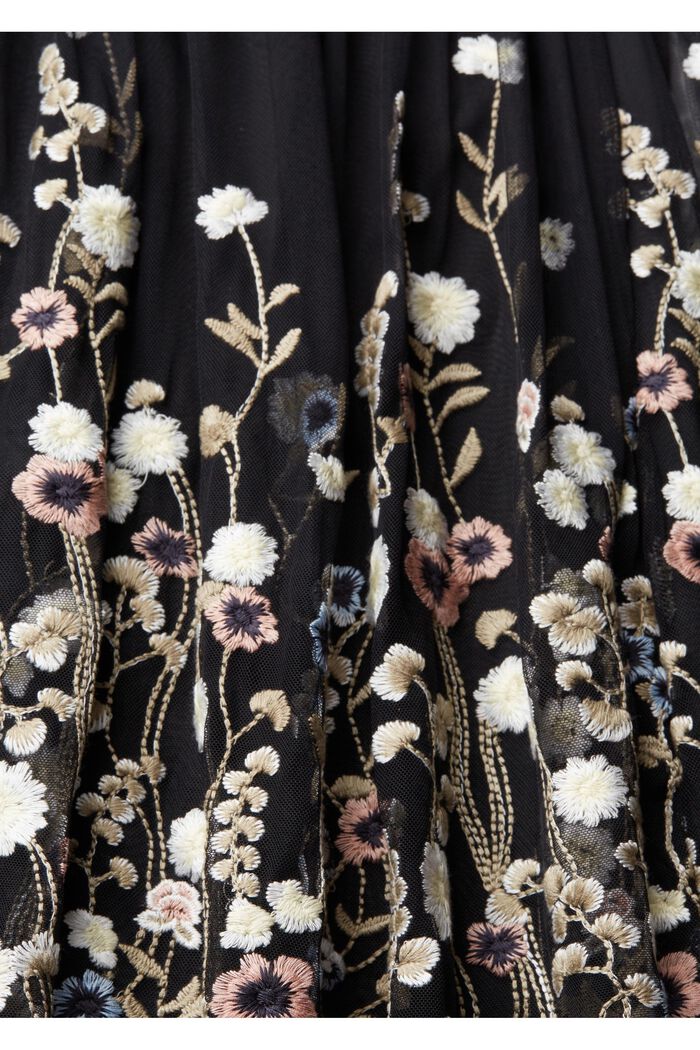 Vestido de malla con bordado de flores, BLACK, detail image number 1
