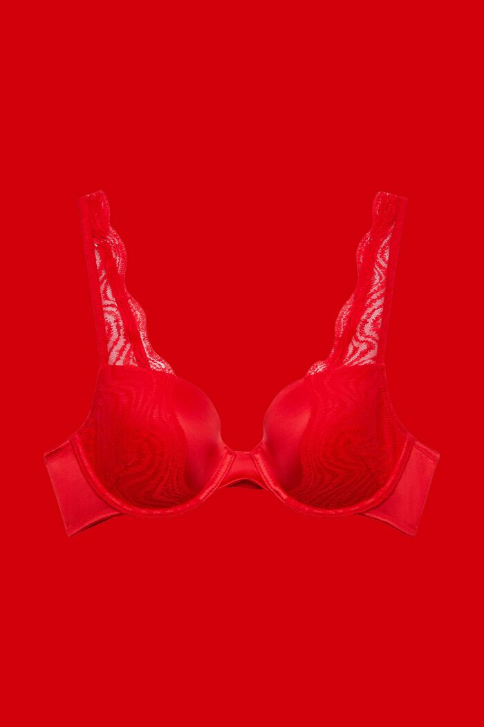 Sujetador de encaje con aros y relleno, RED, detail image number 3