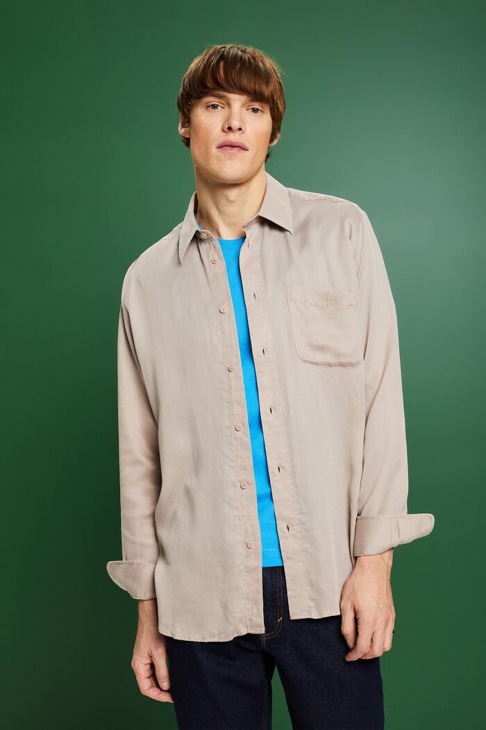 Camisa de satén de manga larga, LIGHT TAUPE, detail image number 0