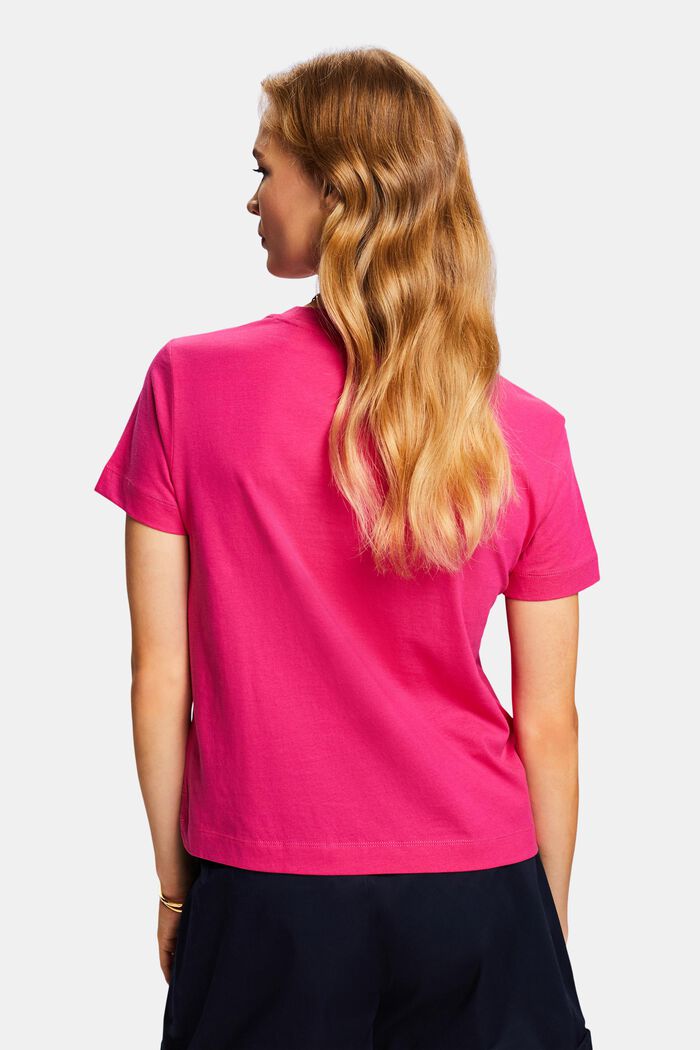 Camiseta de algodón con cuello redondo, PINK FUCHSIA, detail image number 3