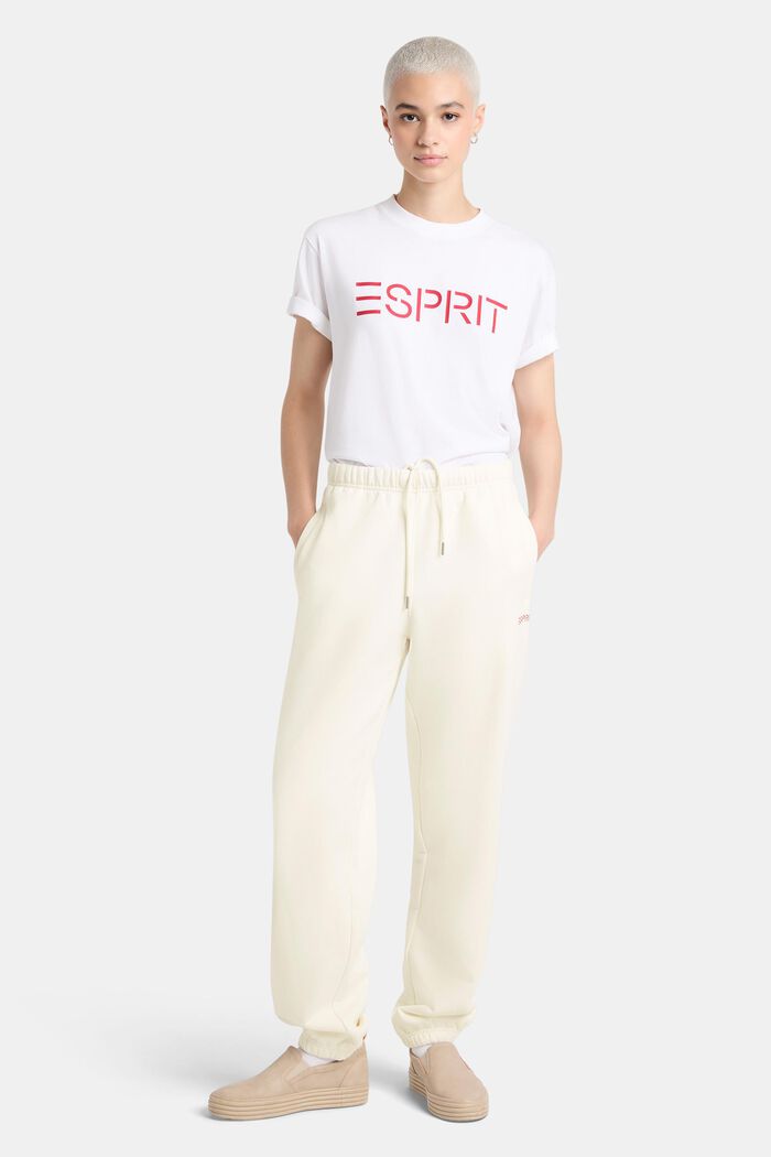 Pantalones de felpa unisex de algodón con logotipo, OFF WHITE, detail image number 0
