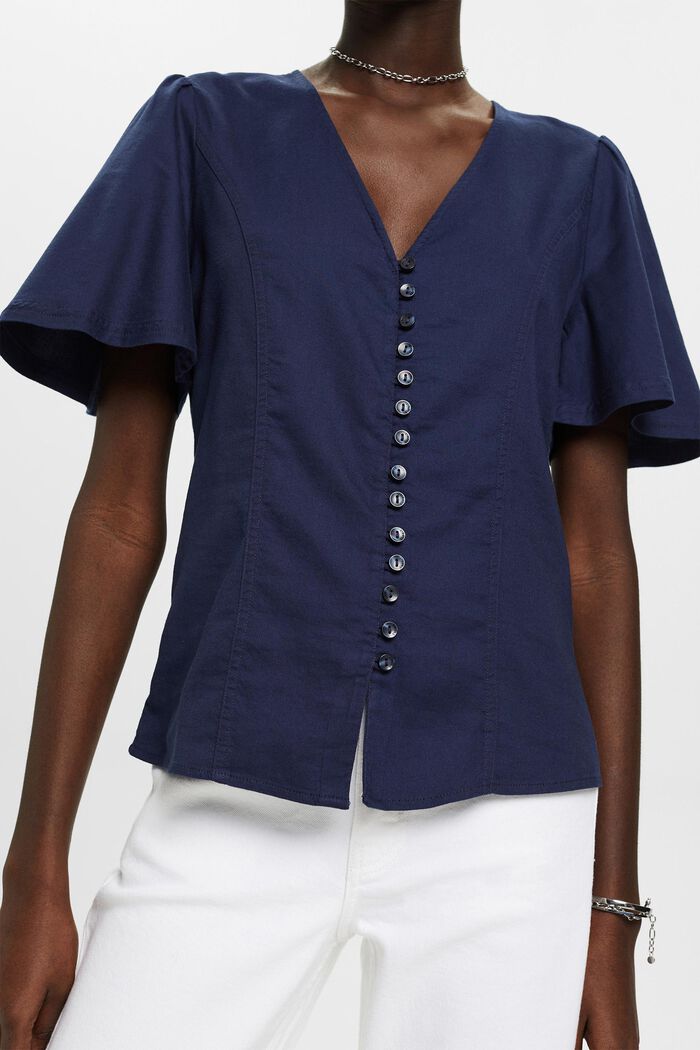 Blusa ajustada a la cintura con botones, NAVY, detail image number 2