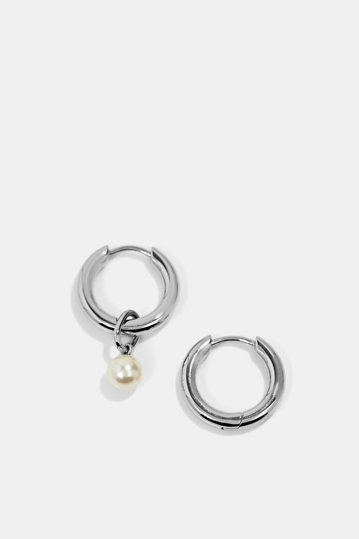 Aros de acero inoxidable con colgante de perlas, SILVER, detail image number 2