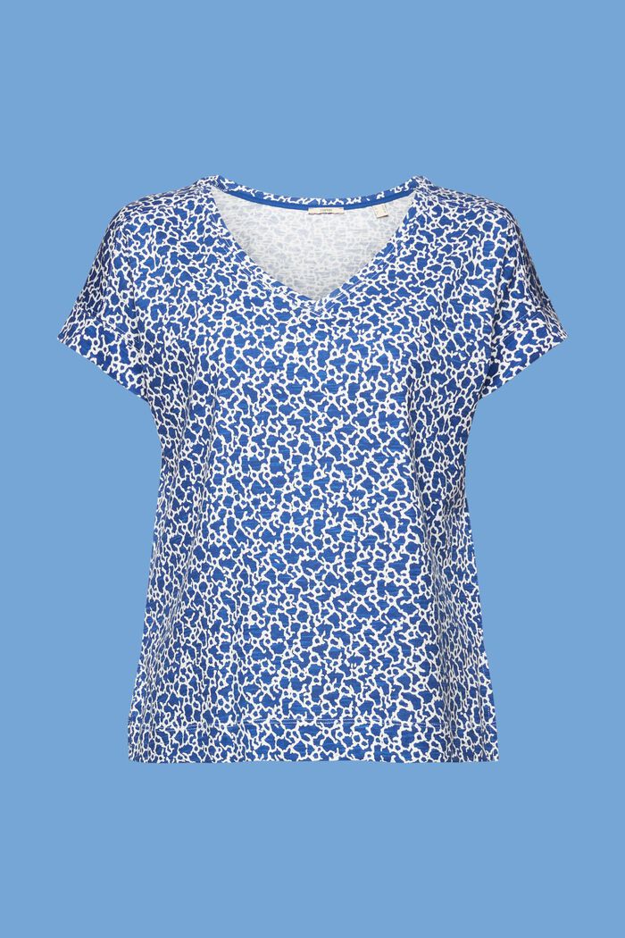 Camiseta de algodón con cuello en pico y estampado allover, INK, detail image number 6