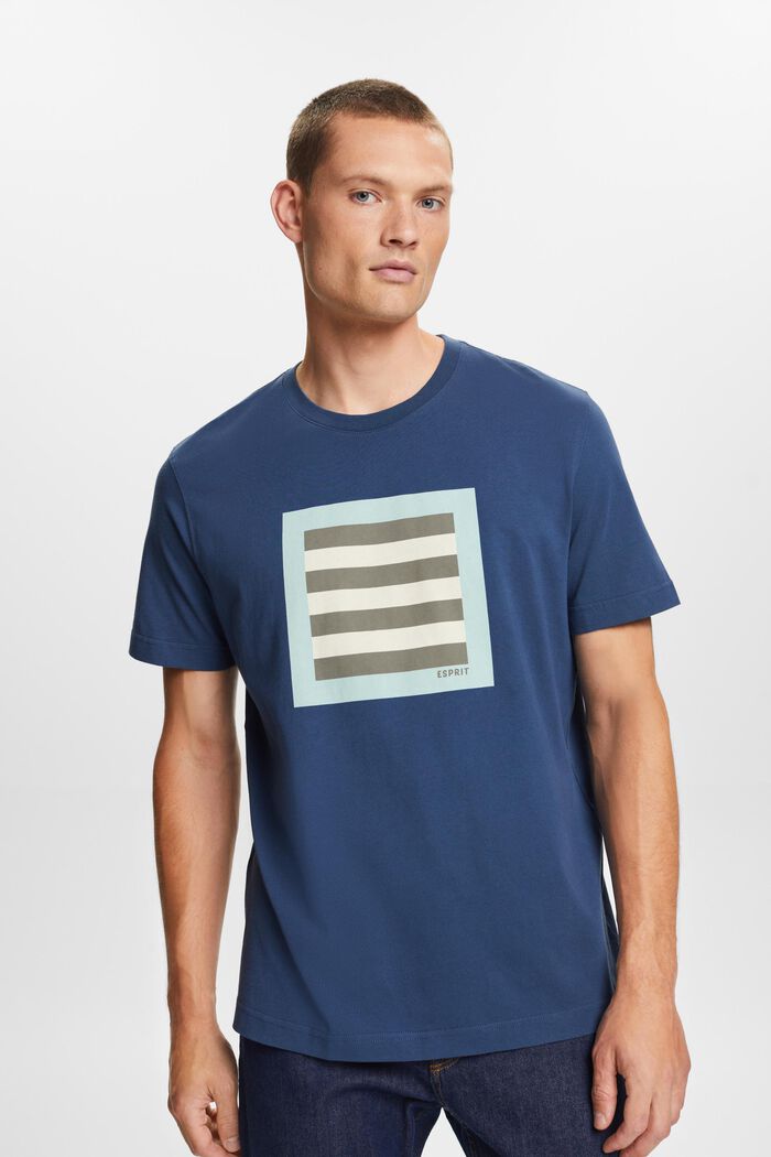 Camiseta en tejido jersey de algodón con diseño geométrico, GREY BLUE, detail image number 0