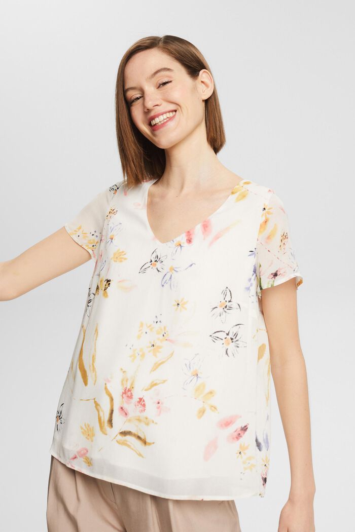 Blusa con estampado floral, LENZING™ ECOVERO™, OFF WHITE, detail image number 0