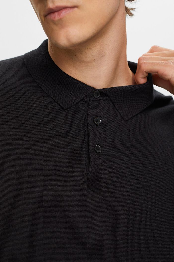 Jersey de punto con un cuello estilo polo, TENCEL™, BLACK, detail image number 2