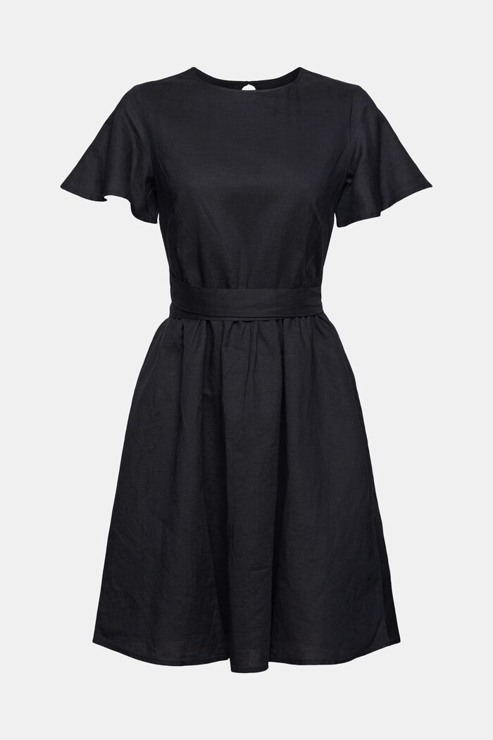 Vestido confeccionado en una mezcla de lino con escote en la espalda, BLACK, detail image number 6