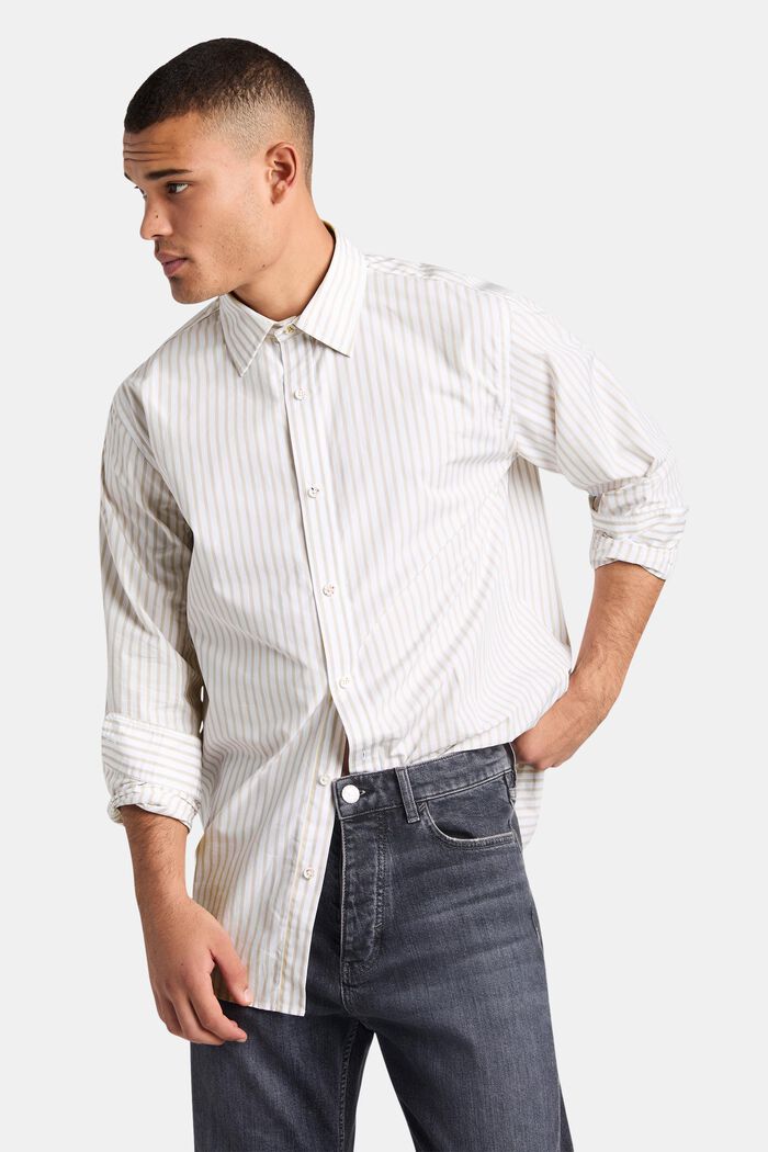 Camisa de popelina de algodón con diseño a rayas, LIGHT GREY, detail image number 0