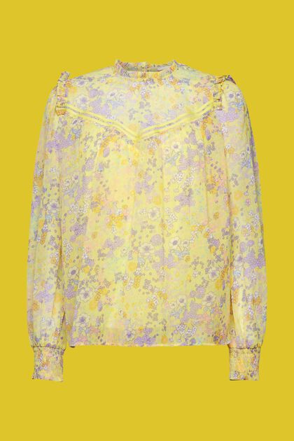 Blusa floral de gasa con fruncido
