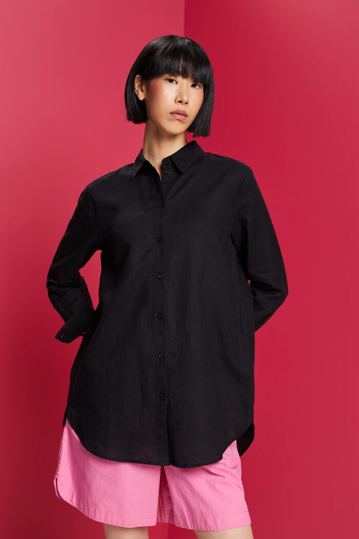 Camisa de lino y algodón, BLACK, detail image number 0