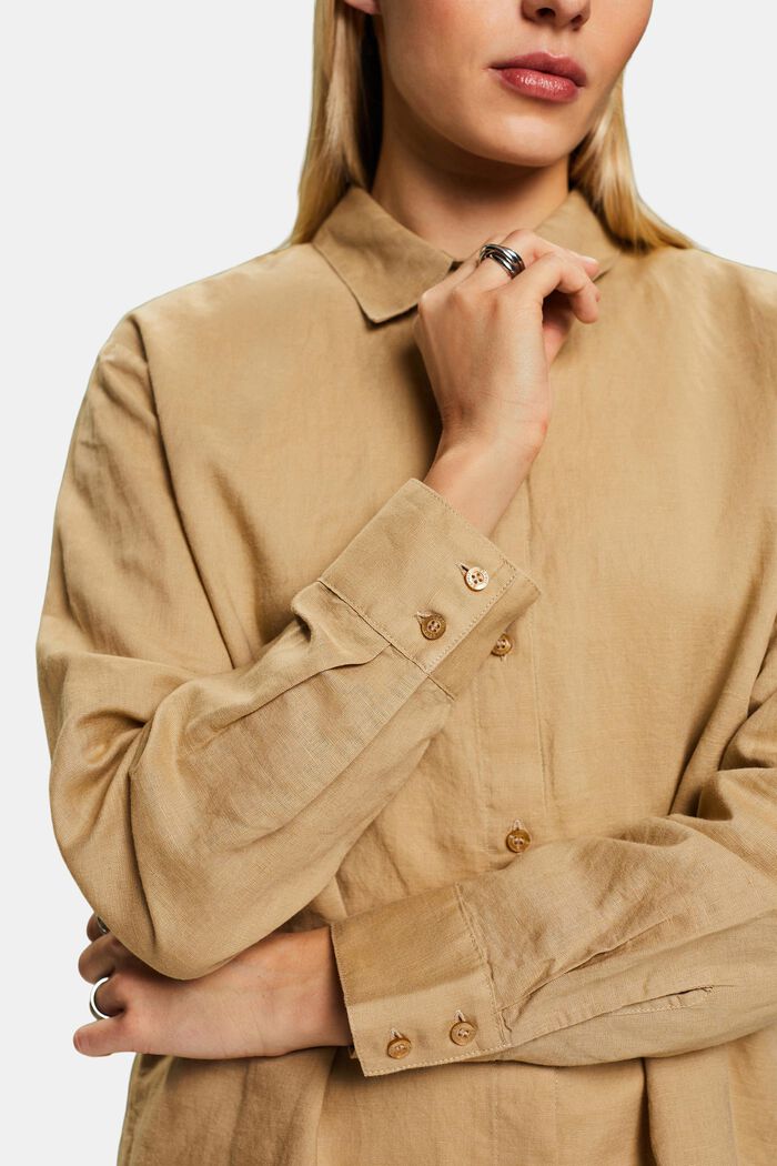 Camisa de lino y algodón, BEIGE, detail image number 3