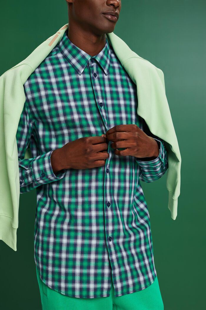 Camisa de franela de algodón con diseño a cuadros, NAVY, detail image number 4