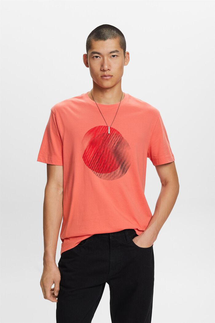 Camiseta con estampado frontal, 100% algodón, CORAL RED, detail image number 1
