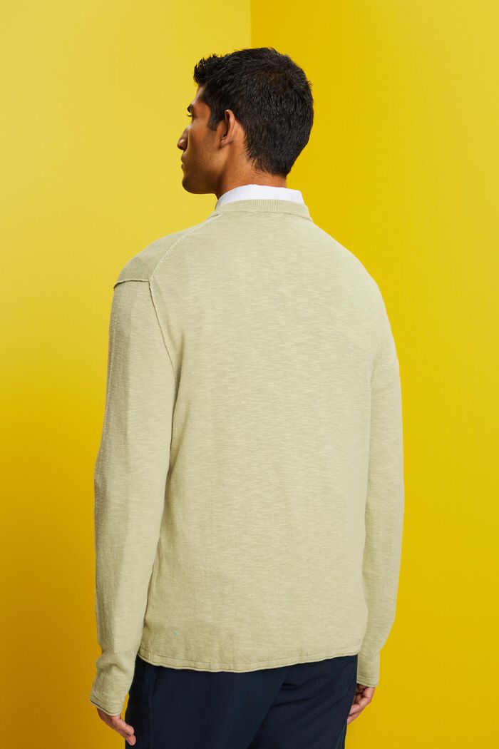 Jersey de mezcla de algodón y lino con cuello redondo, LIGHT GREEN, detail image number 3