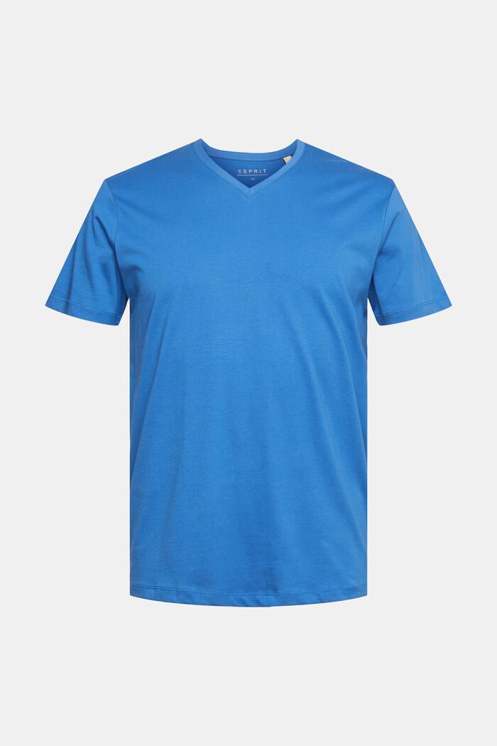 Camiseta de jersey con escote en pico, BLUE, overview