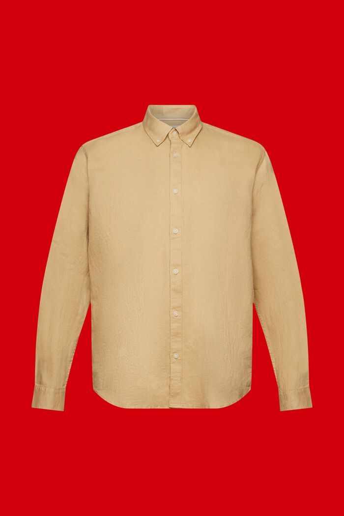 Camisa abotonada en mezcla de algodón y lino, BEIGE, detail image number 5