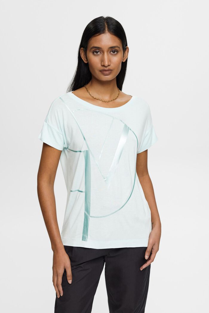 Camiseta con estampado metalizado, LENZING™ ECOVERO™, LIGHT AQUA GREEN, detail image number 0