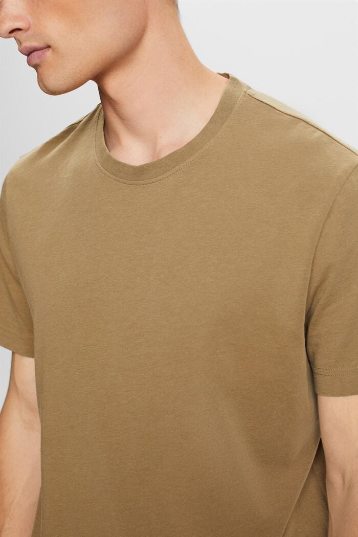 Camiseta de tejido jersey con cuello redondo, 100 % algodón, KHAKI GREEN, detail image number 2