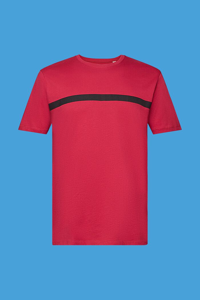 Camiseta de algodón con raya de color contrastante, DARK PINK, detail image number 6