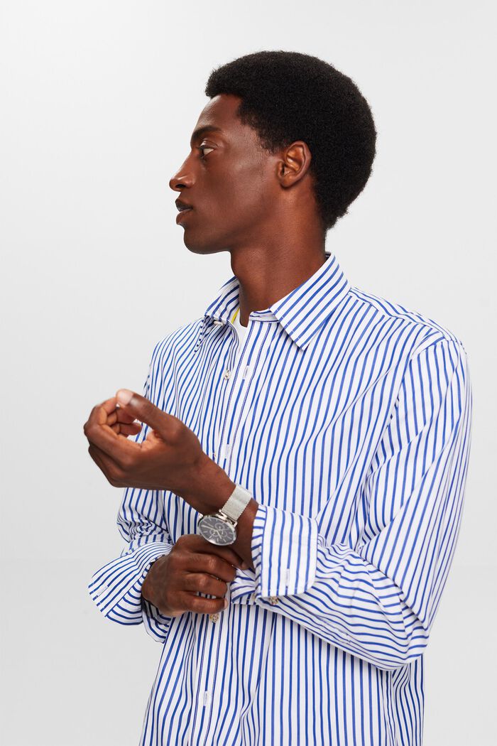 Camisa de popelina de algodón con diseño a rayas, BRIGHT BLUE, detail image number 0