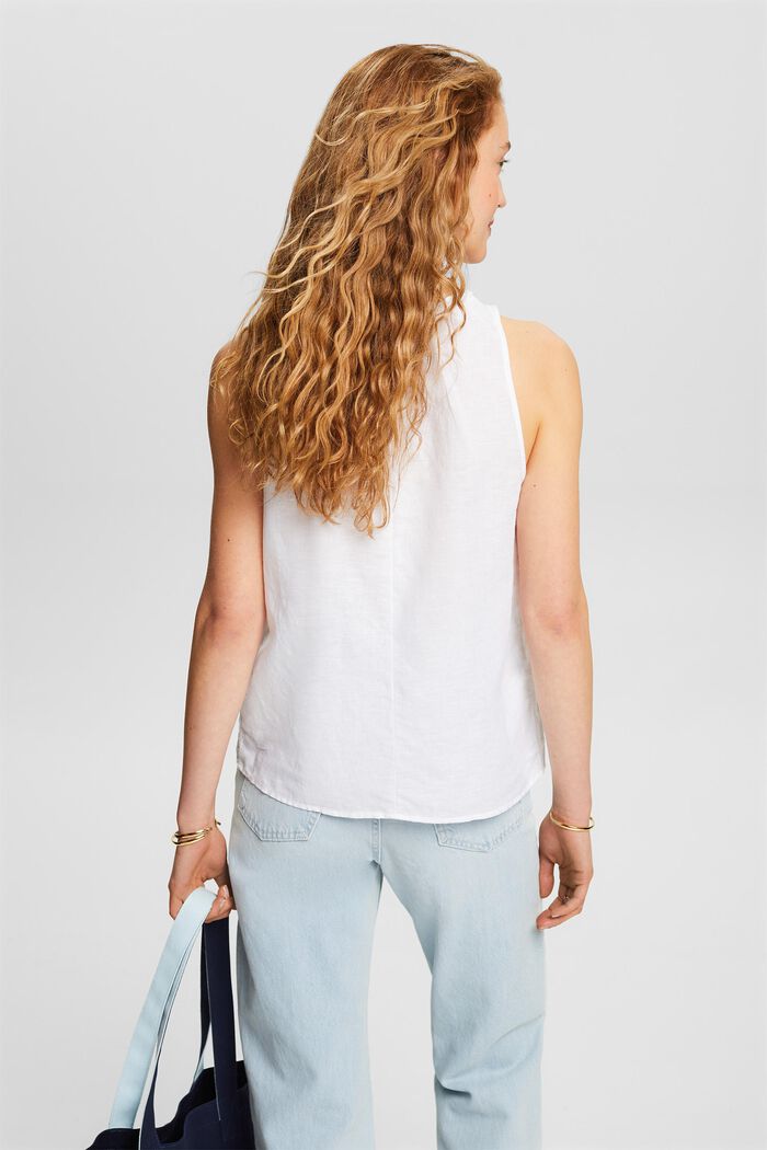 Blusa fruncida sin mangas en lino y algodón, WHITE, detail image number 3