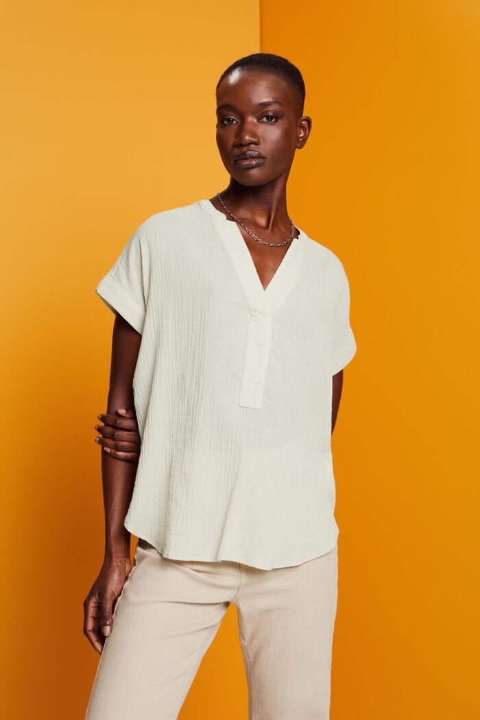Blusa de algodón con textura, DUSTY GREEN, detail image number 0