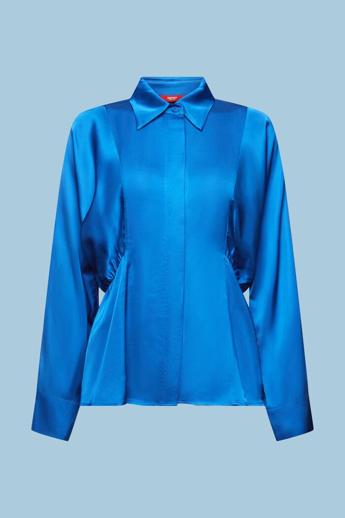 Blusa drapeada de satén con peplum, BRIGHT BLUE, detail image number 6