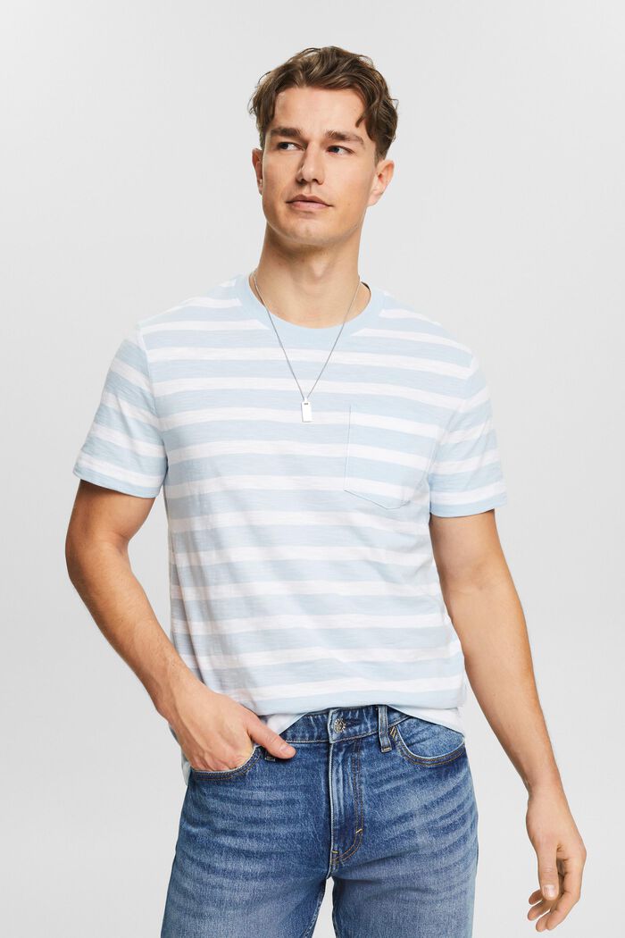 Camiseta a rayas en tejido jersey de algodón, LIGHT BLUE, detail image number 0