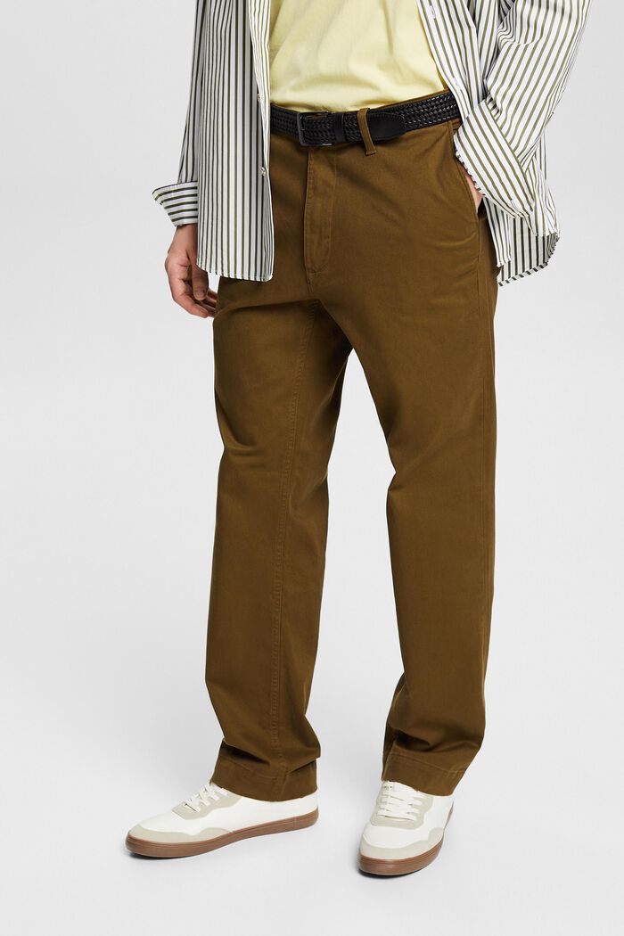 Pantalones chinos rectos en algodón, KHAKI GREEN, detail image number 0