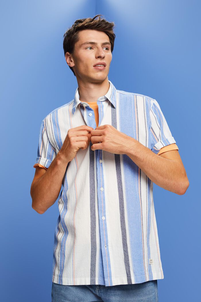 Camisa de manga corta a rayas, 100% algodón, BRIGHT BLUE, detail image number 0