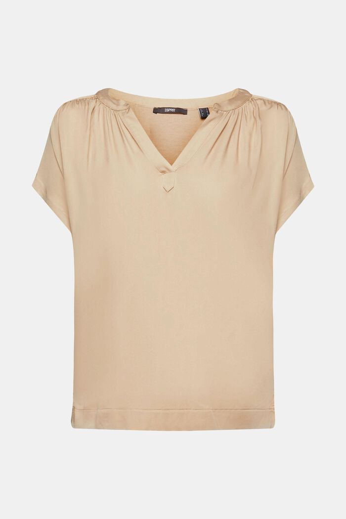 Blusa con cuello pico, LENZING™ ECOVERO™, TAUPE, detail image number 6