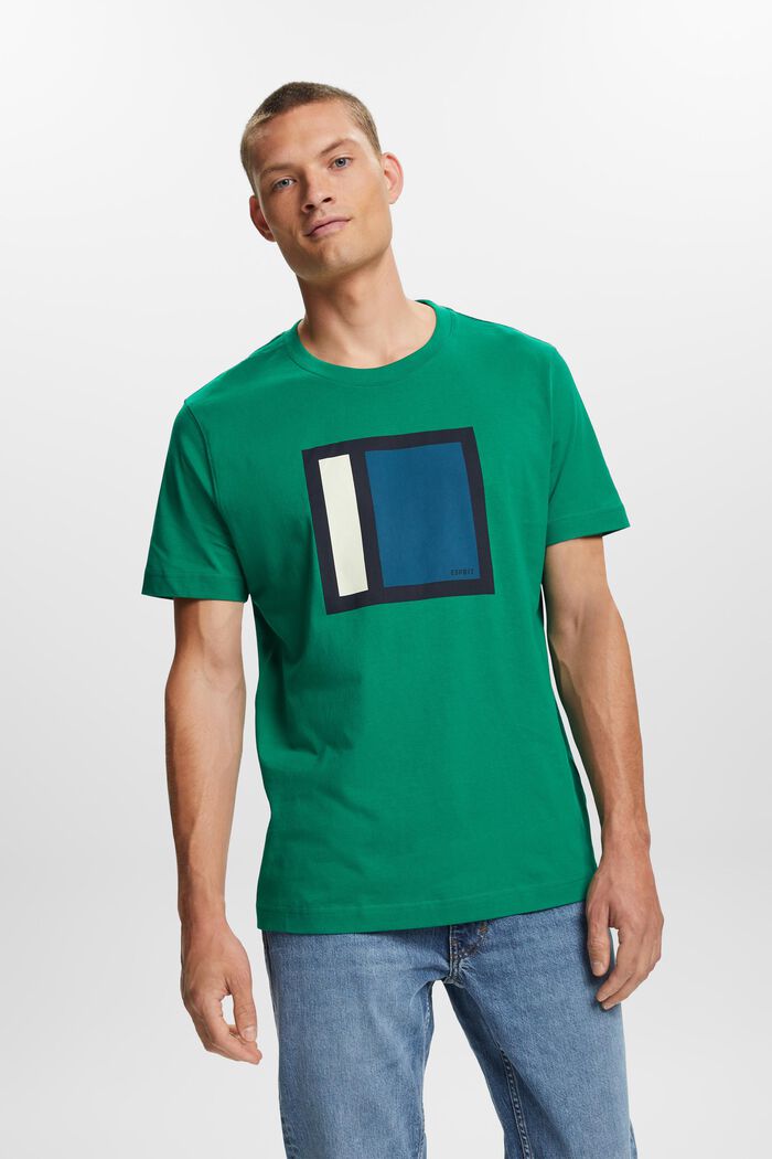 Camiseta en tejido jersey de algodón con diseño geométrico, DARK GREEN, detail image number 0